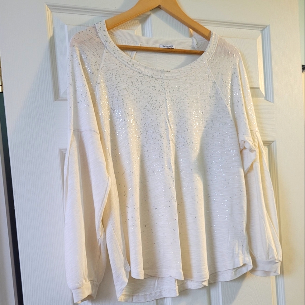NWOT Splendid Cream & Metallic Knit Top L